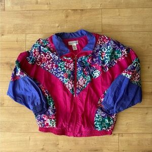 Vintage 90s Colorblock Windbreaker Jacket Womens L Pink Blue Retro
